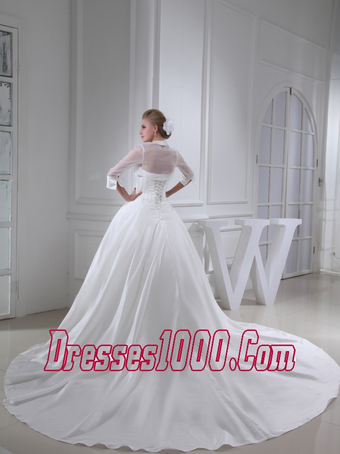 Beading Ball Gown Strapless Cathedral Train Wedding Dress