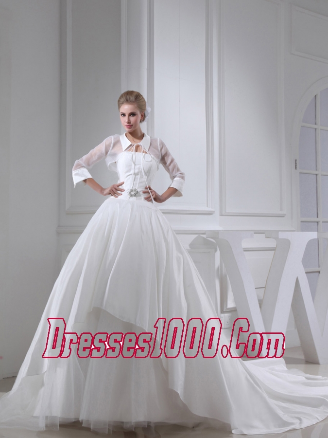 Beading Ball Gown Strapless Cathedral Train Wedding Dress