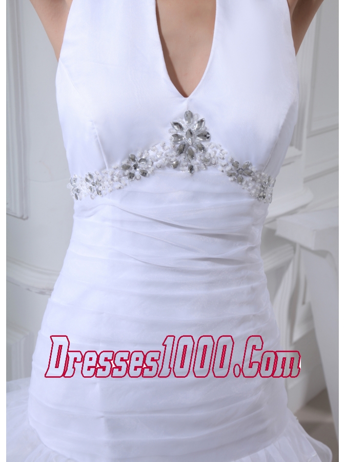 Beading Ruffles A-line Halter Court Train Wedding Dress