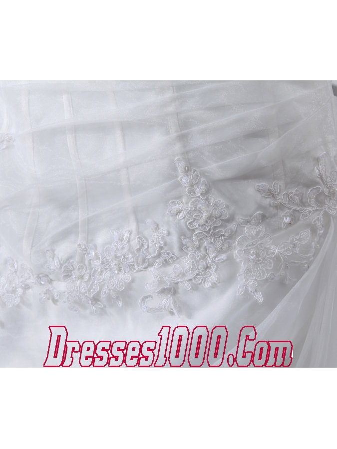 Cheap Appliques Strapless A-line Chapel Train Wedding Dress