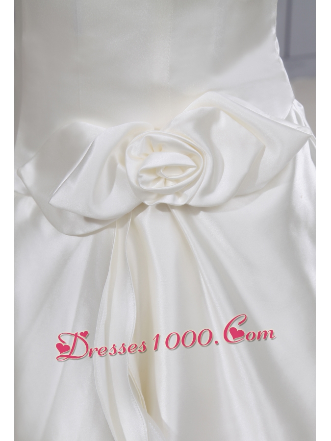 Hand Made Flowers A-line Chapel Train Strapless Wedding Dress