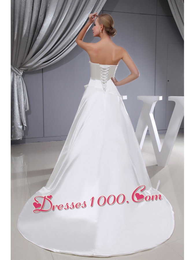 Hand Made Flowers A-line Chapel Train Strapless Wedding Dress