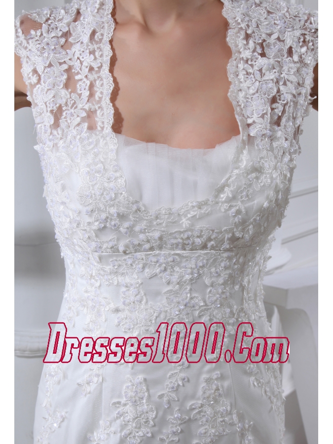 Lace Mermaid Chapel Train Square Wedding Dress