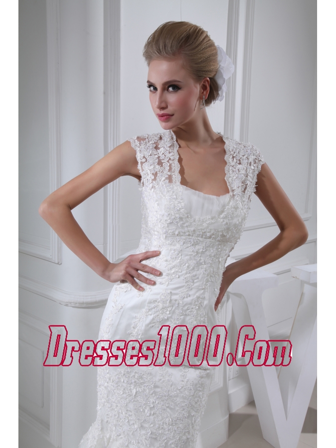 Lace Mermaid Chapel Train Square Wedding Dress