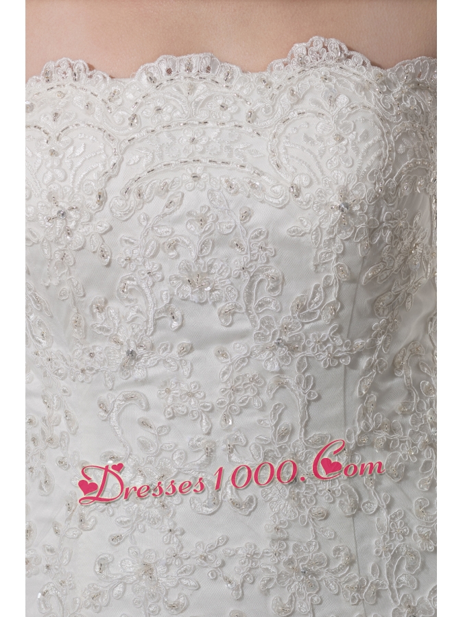 Lace Strapless A-line / Princess Wedding Dress With Brush Train