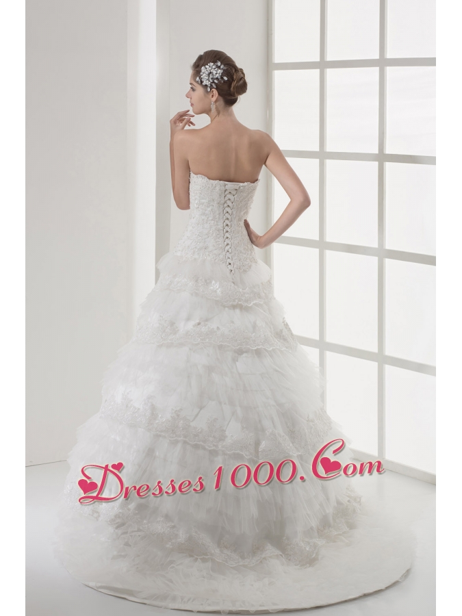 Lace Strapless A-line / Princess Wedding Dress With Brush Train