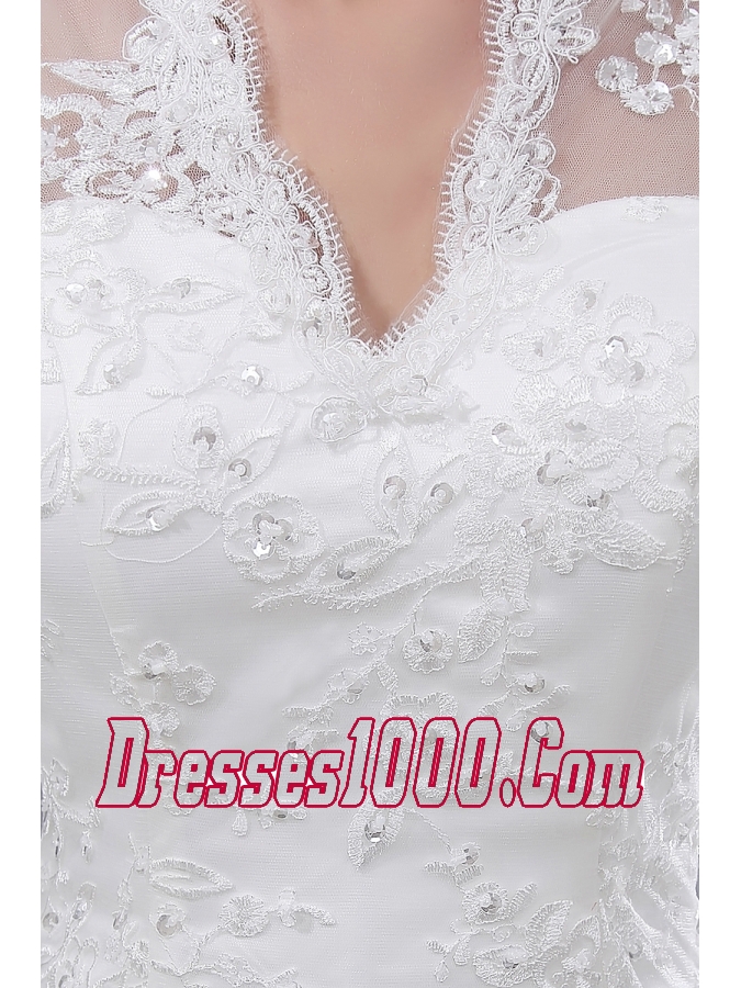 Lace V-neck Mermaid Court Train 3/4 Sleeves Wedding Dress