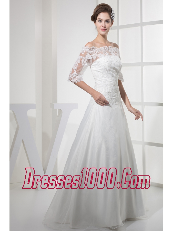 Off The Shoulder Princess Lace Long Half Sleeves Wedding Dress