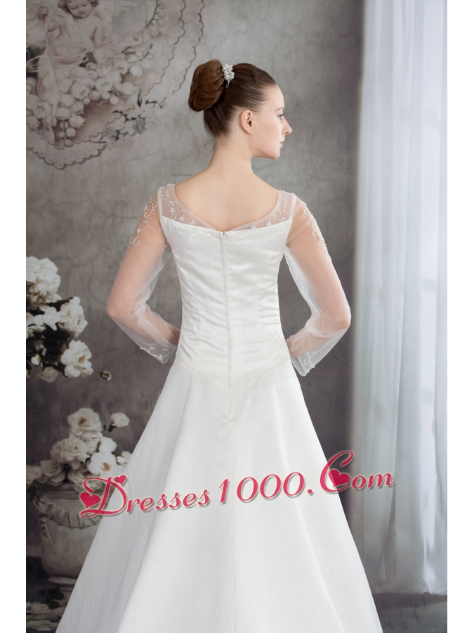 Scoop Long Sleeves Embroidery satin Wedding Dress