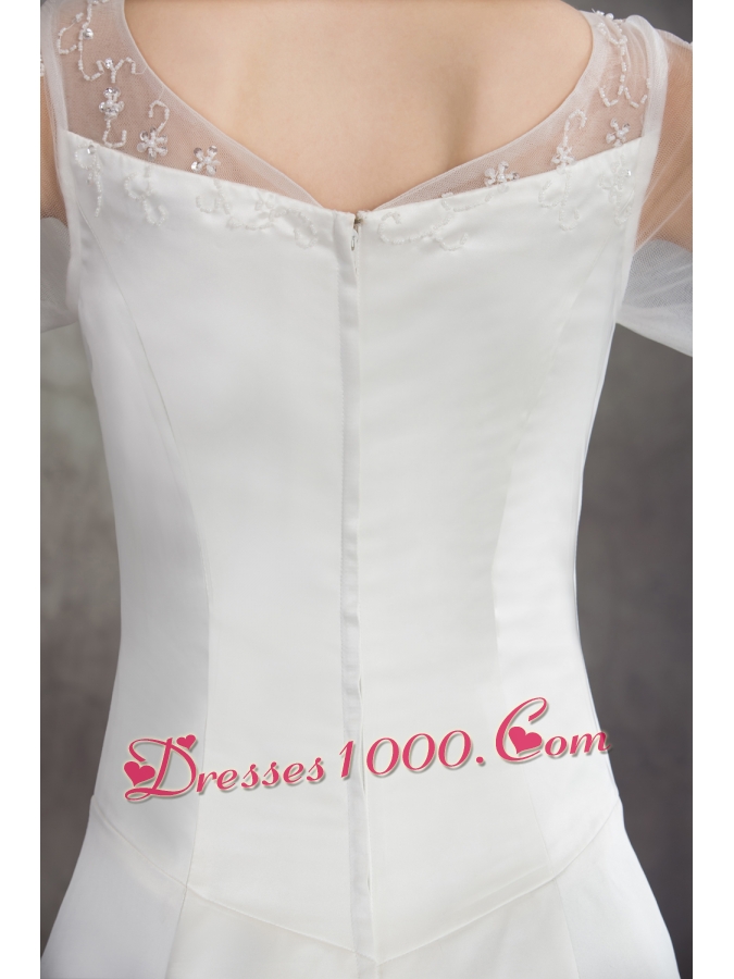 Scoop Long Sleeves Embroidery satin Wedding Dress