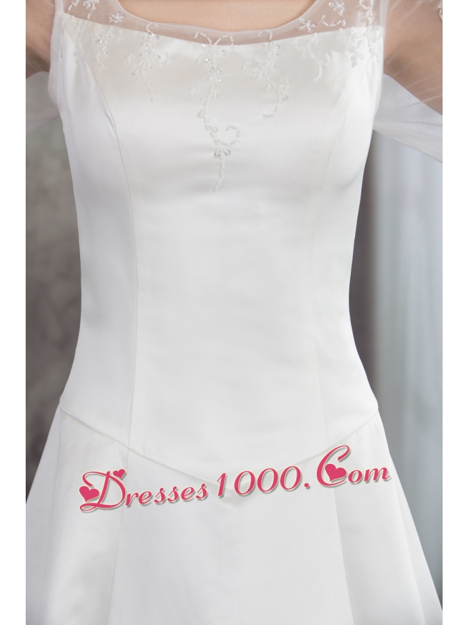 Scoop Long Sleeves Embroidery satin Wedding Dress