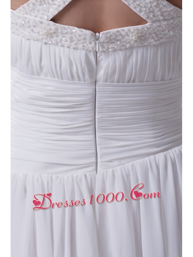 Scoop Neck Beading Princess Wedding Dress With Cross Criss Back