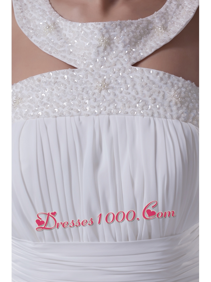 Scoop Neck Beading Princess Wedding Dress With Cross Criss Back
