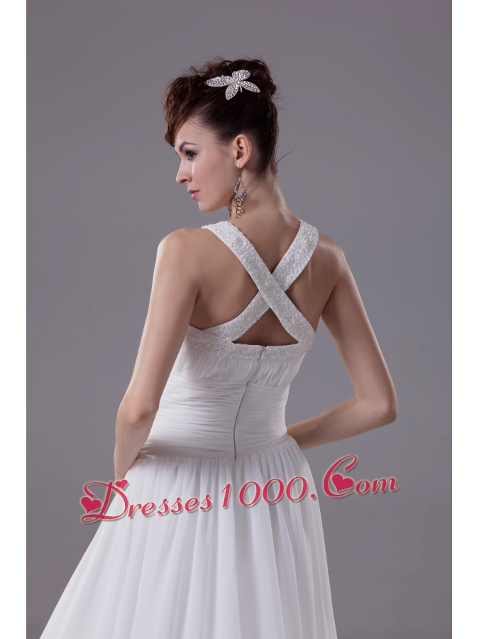 Scoop Neck Beading Princess Wedding Dress With Cross Criss Back