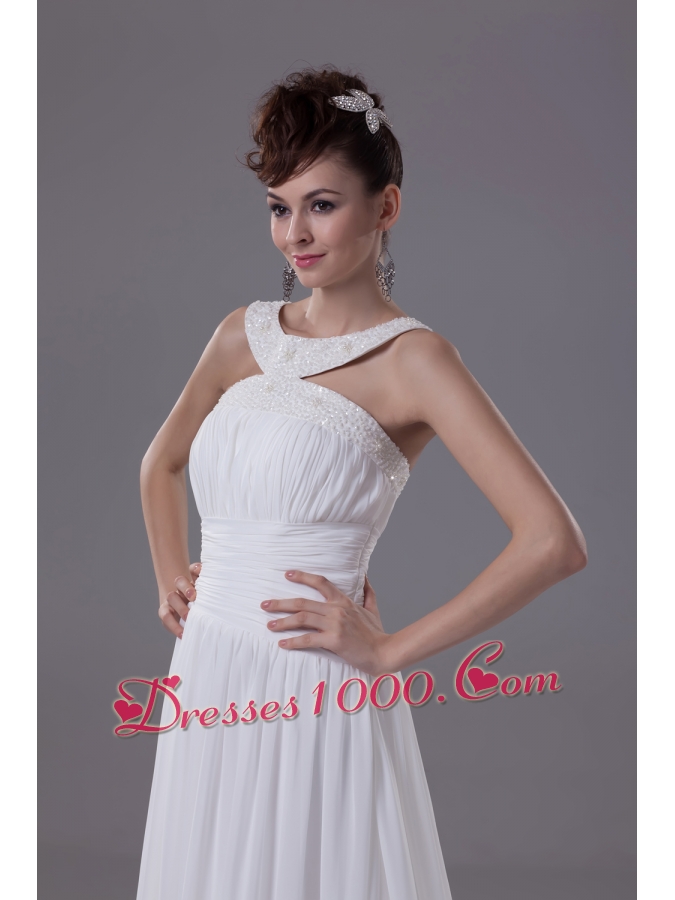 Scoop Neck Beading Princess Wedding Dress With Cross Criss Back