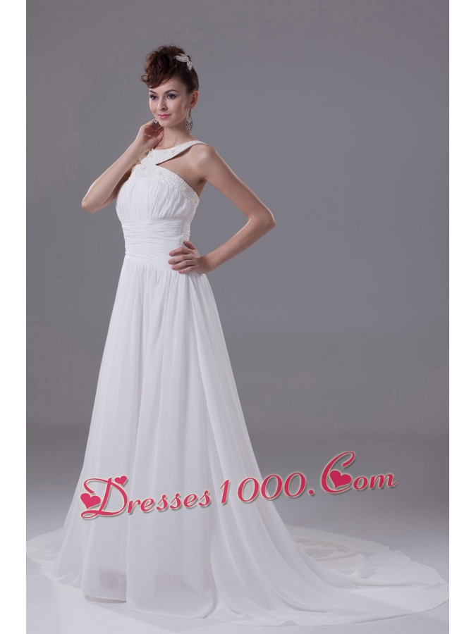 Scoop Neck Beading Princess Wedding Dress With Cross Criss Back
