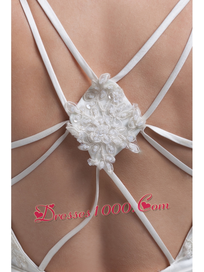 Spaghetti Straps Bow A-line Ruffled Layers Wedding Dress