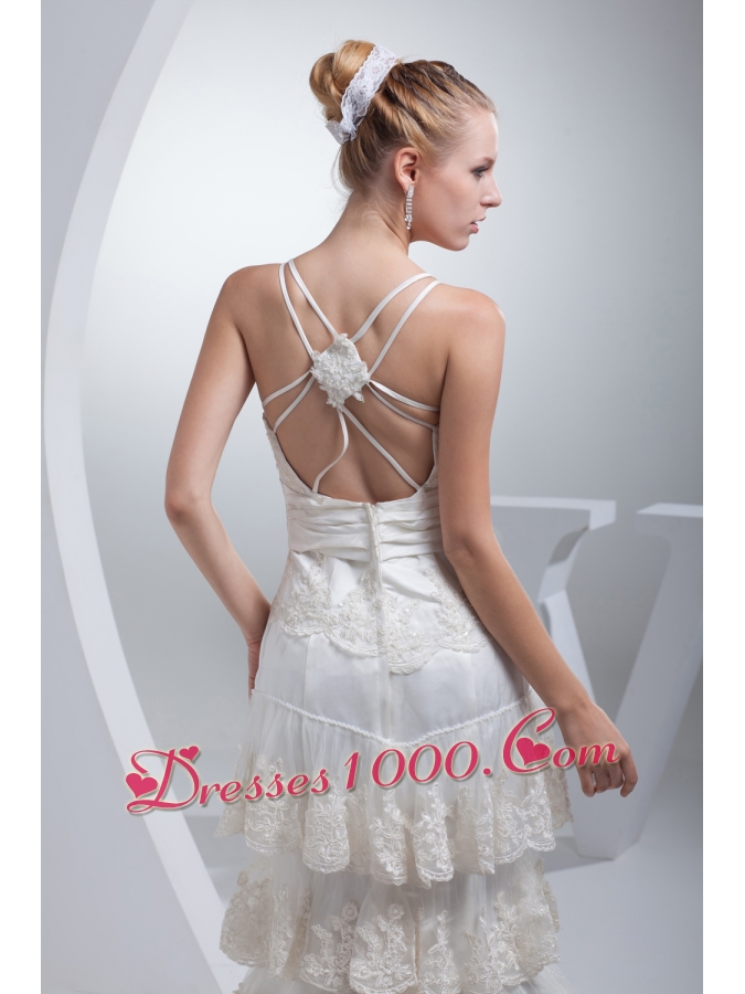 Spaghetti Straps Bow A-line Ruffled Layers Wedding Dress