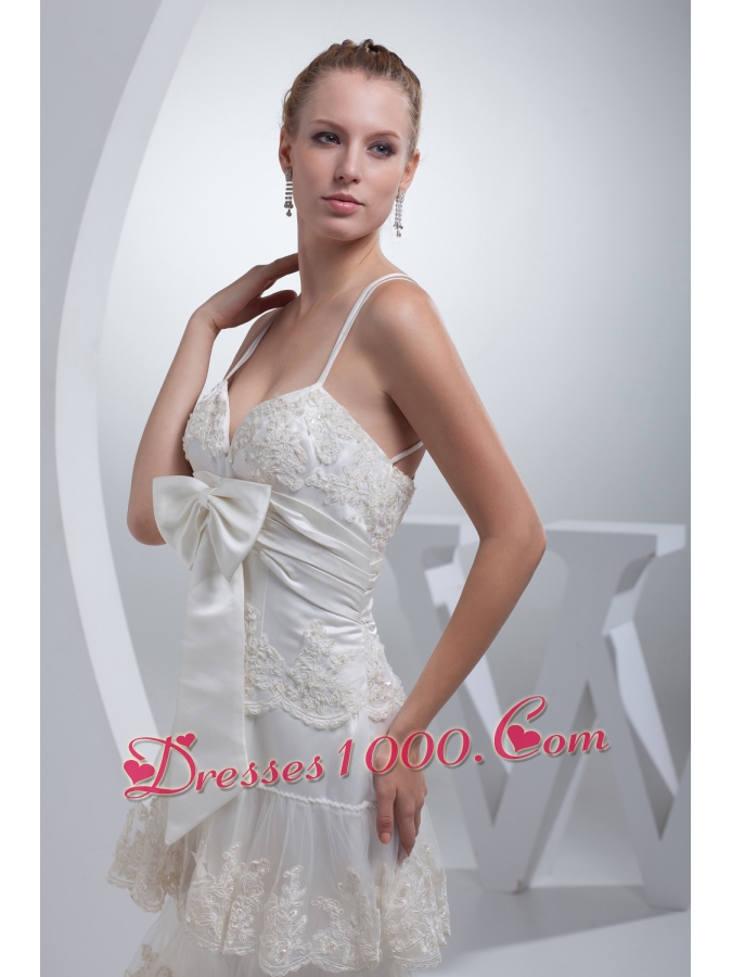 Spaghetti Straps Bow A-line Ruffled Layers Wedding Dress