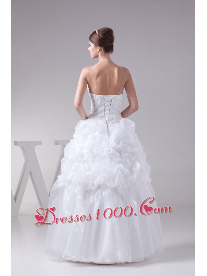 Spaghetti Straps White Pick-ups Lace Long Wedding dress