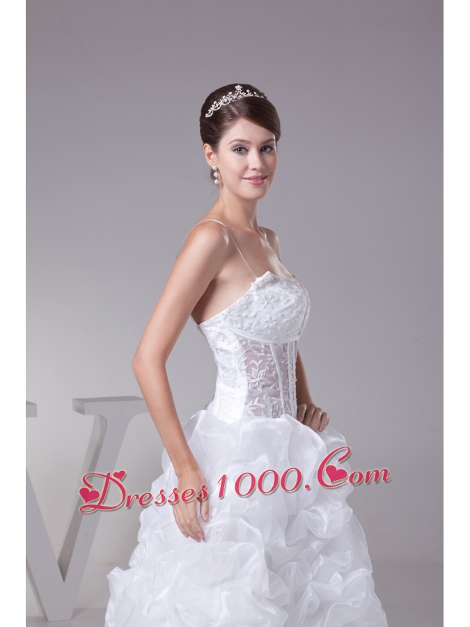 Spaghetti Straps White Pick-ups Lace Long Wedding dress