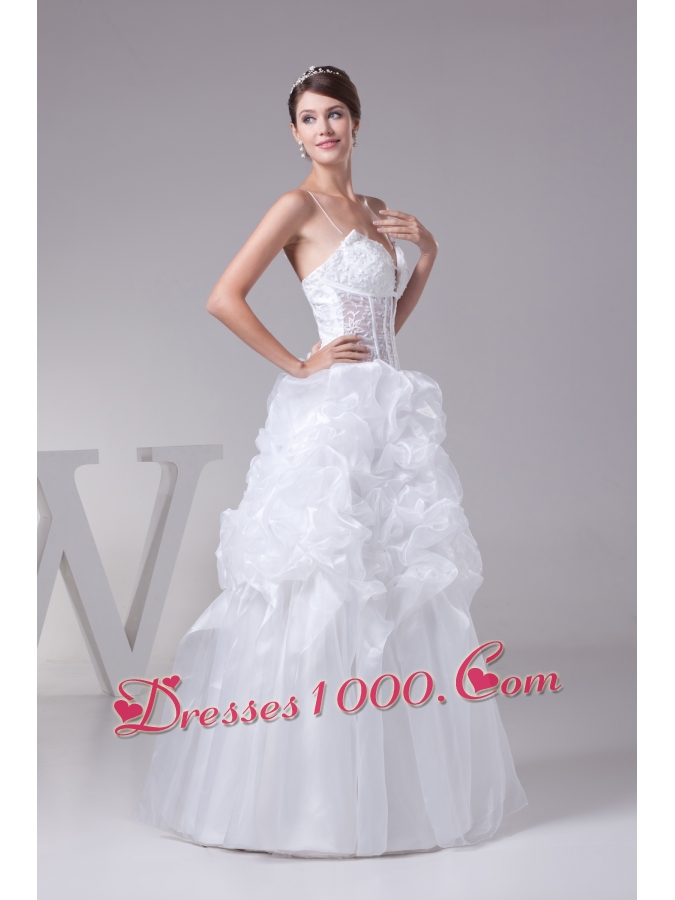 Spaghetti Straps White Pick-ups Lace Long Wedding dress