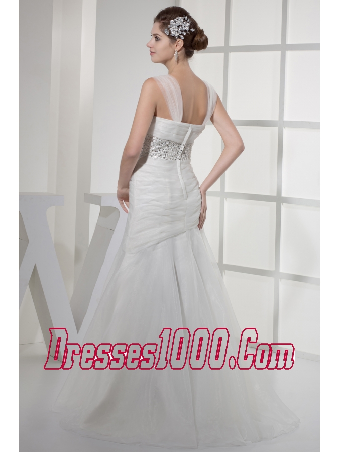 Square Neck Beautiful Beading Long Princess Wedding Dress