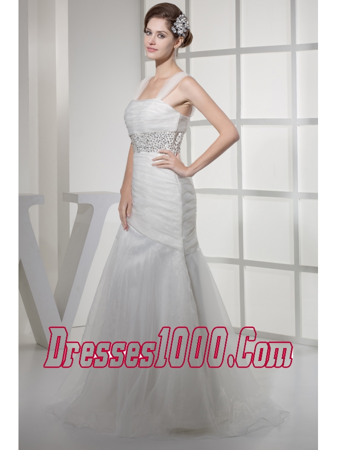 Square Neck Beautiful Beading Long Princess Wedding Dress