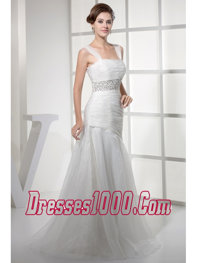 Square Neck Beautiful Beading Long Princess Wedding Dress