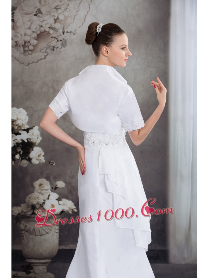 Strapless Column Jacket Beading Appliqes Wedding Dress