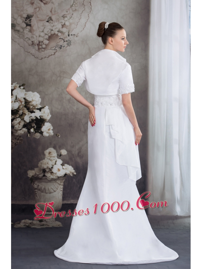 Strapless Column Jacket Beading Appliqes Wedding Dress