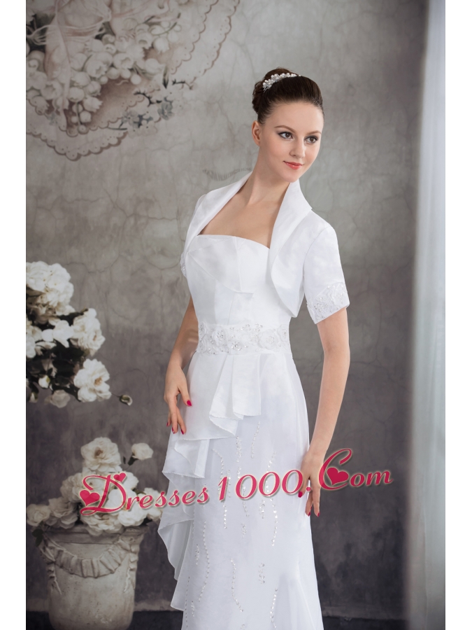 Strapless Column Jacket Beading Appliqes Wedding Dress