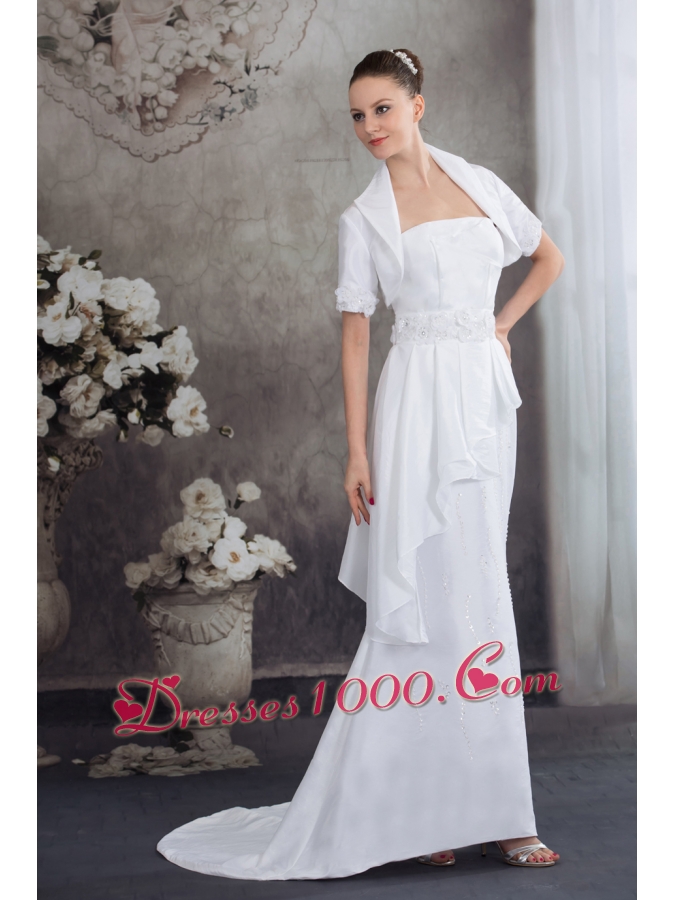 Strapless Column Jacket Beading Appliqes Wedding Dress