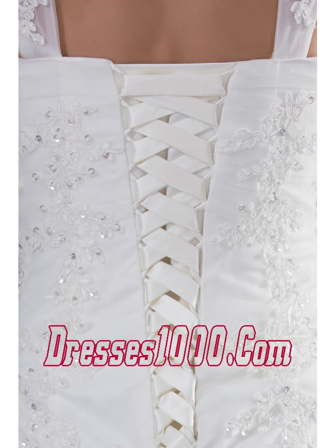 Straps Lace A-line Wedding Dress With Brush Train