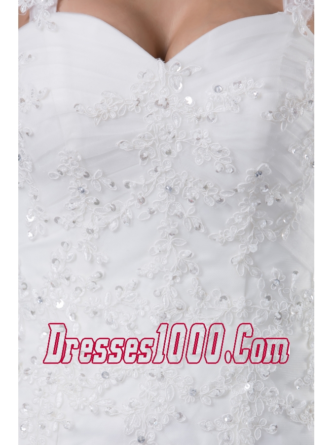 Straps Lace A-line Wedding Dress With Brush Train