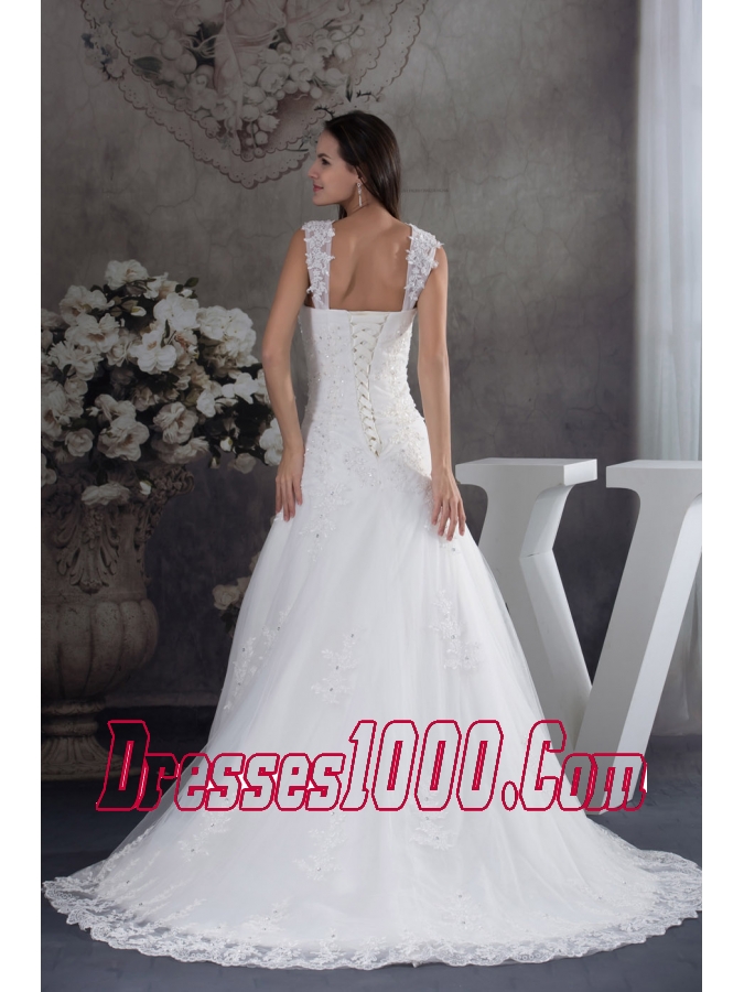 Straps Lace A-line Wedding Dress With Brush Train