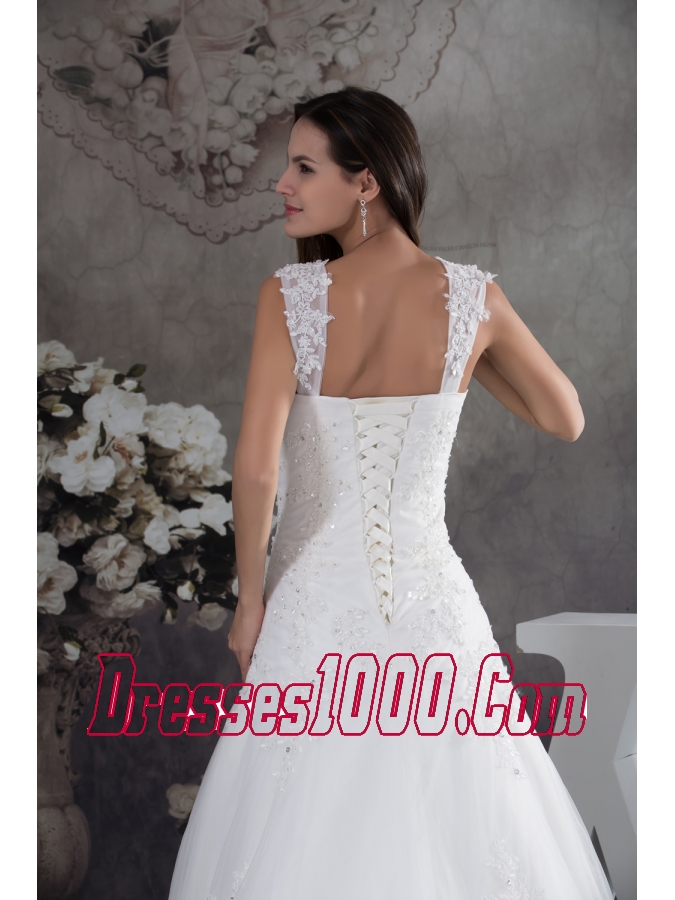 Straps Lace A-line Wedding Dress With Brush Train