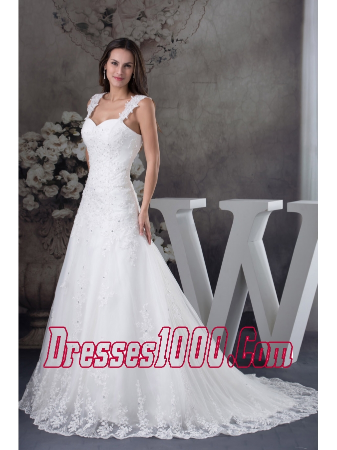 Straps Lace A-line Wedding Dress With Brush Train