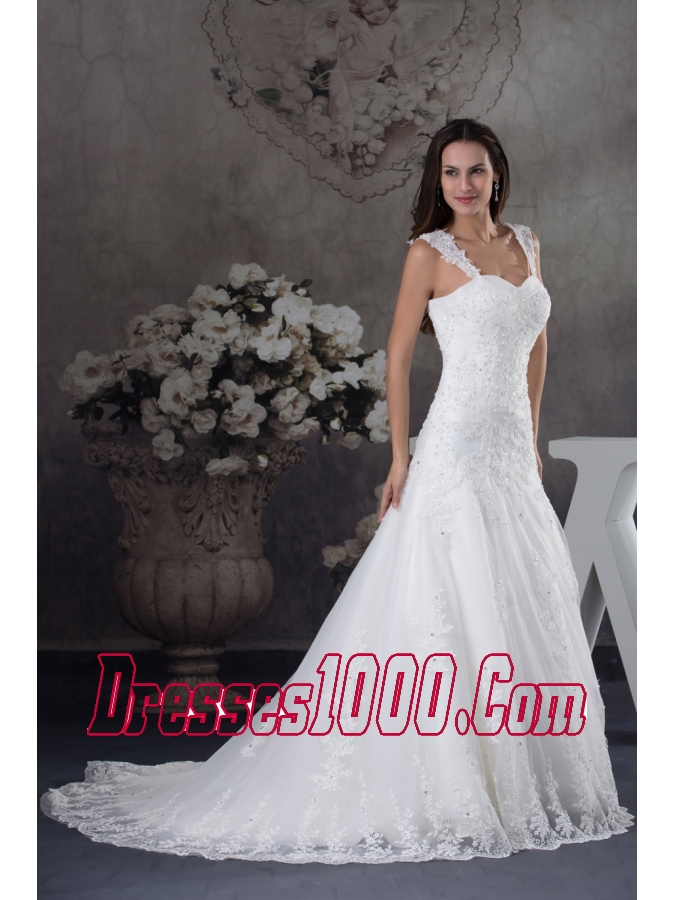 Straps Lace A-line Wedding Dress With Brush Train