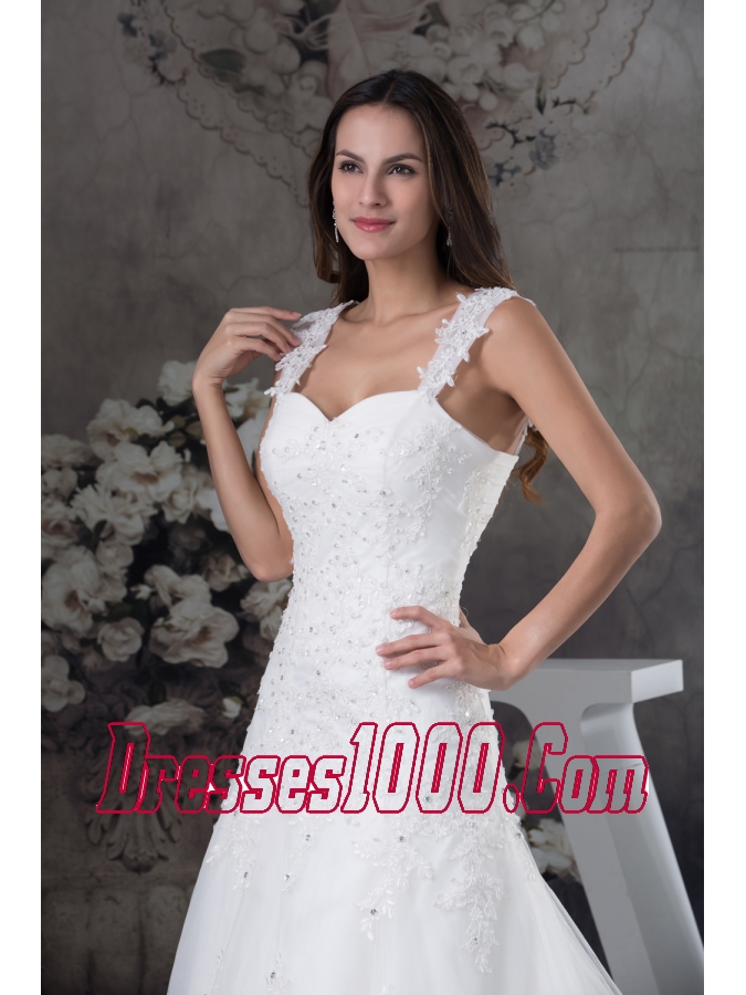 Straps Lace A-line Wedding Dress With Brush Train