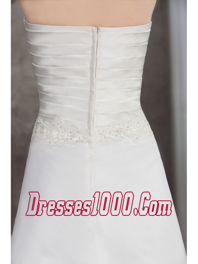 Sweetheart Brush Train Satin Appliques A-line Wedding Dress