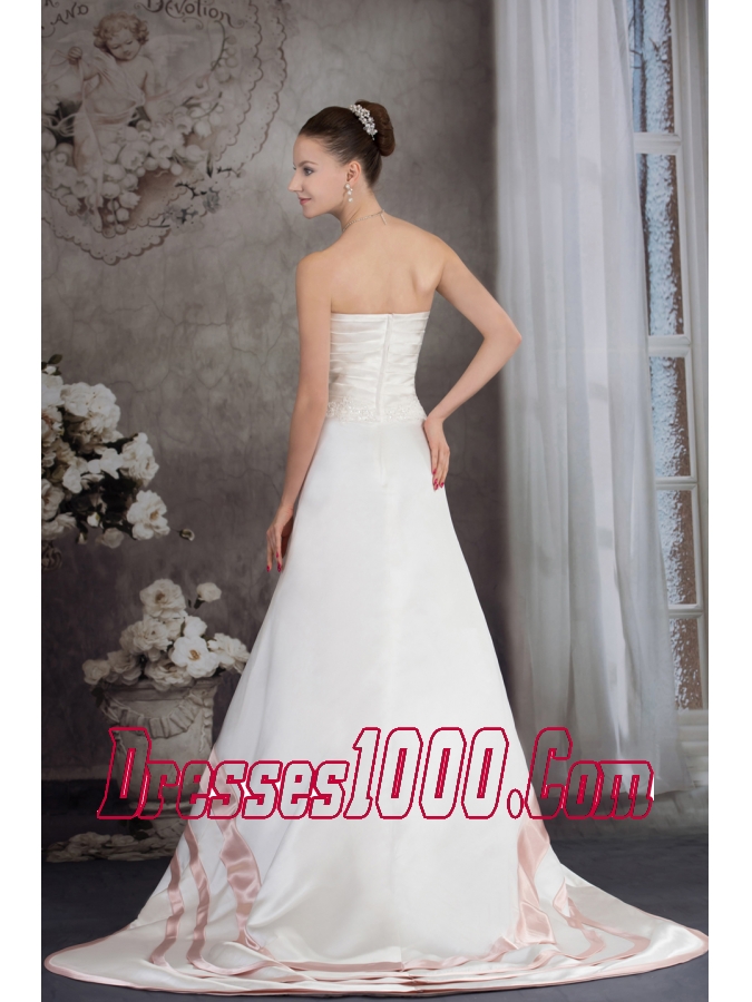 Sweetheart Brush Train Satin Appliques A-line Wedding Dress