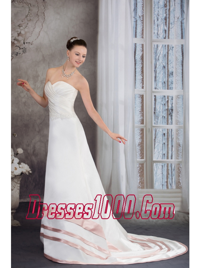 Sweetheart Brush Train Satin Appliques A-line Wedding Dress