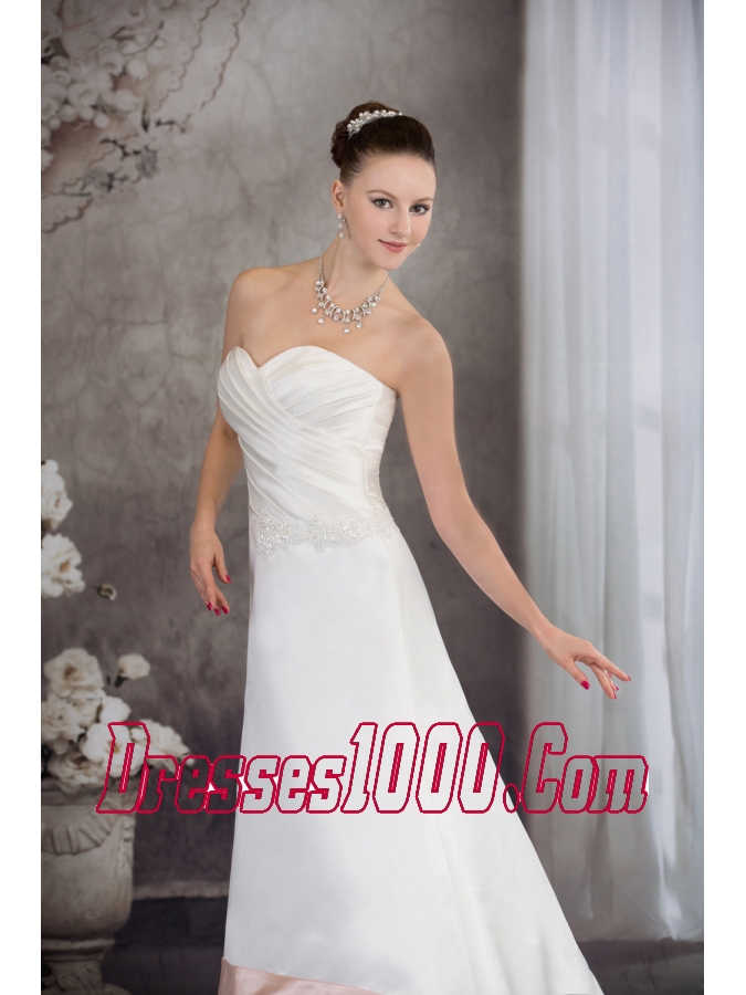 Sweetheart Brush Train Satin Appliques A-line Wedding Dress