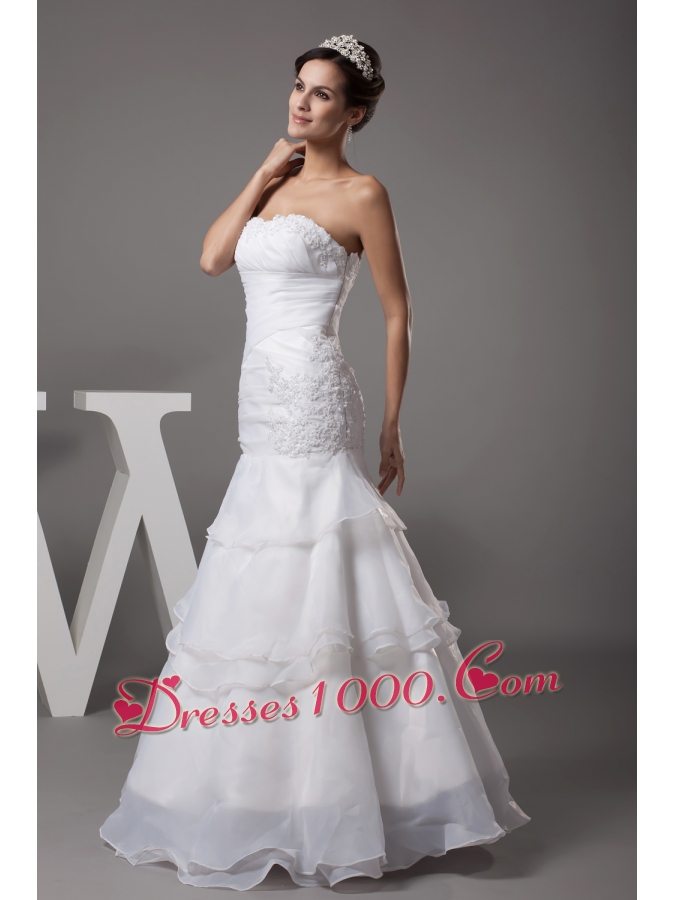 Sweetheart Long Mermaid Appliques Wedding Dress For Custom Made