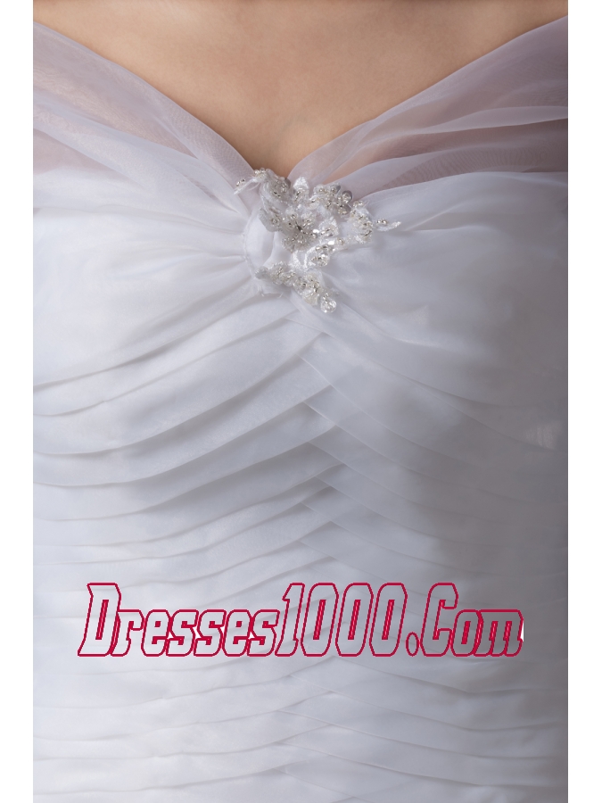 V-neck Court Train Appliques Ball Gown Wedding Dress