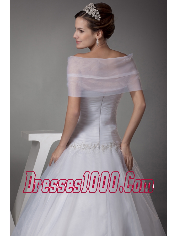 V-neck Court Train Appliques Ball Gown Wedding Dress