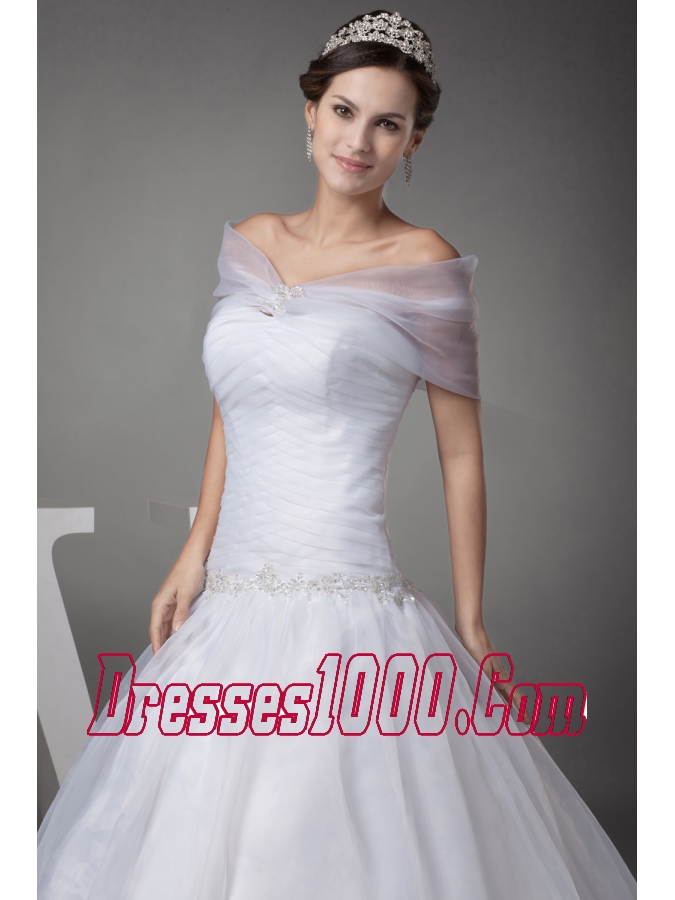 V-neck Court Train Appliques Ball Gown Wedding Dress