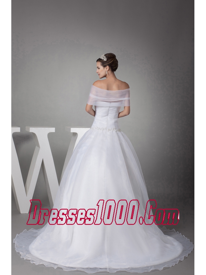 V-neck Court Train Appliques Ball Gown Wedding Dress