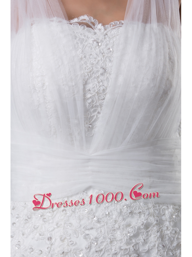 V-neck Mermaid Lace Brush Train Wedding Dress